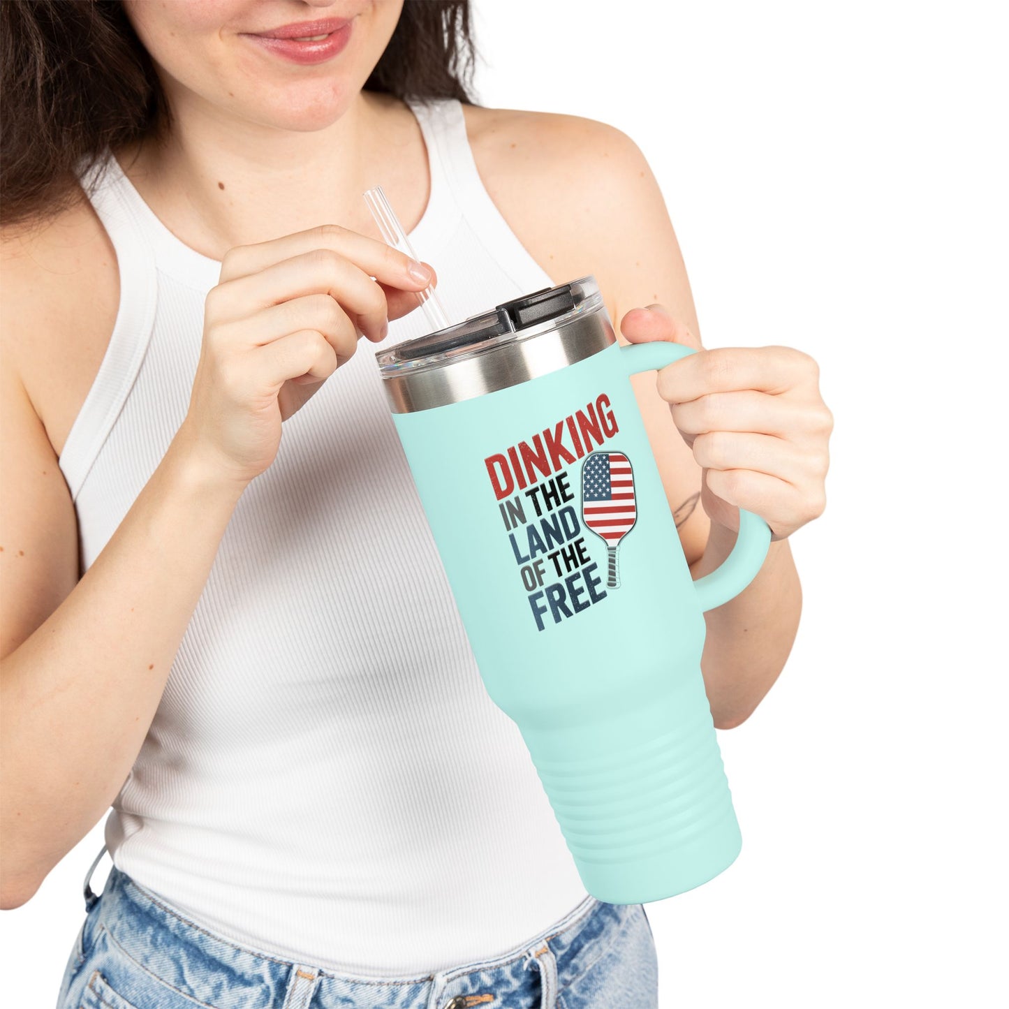 Dinking in the land of the free Insulated Travel Mug, 40oz