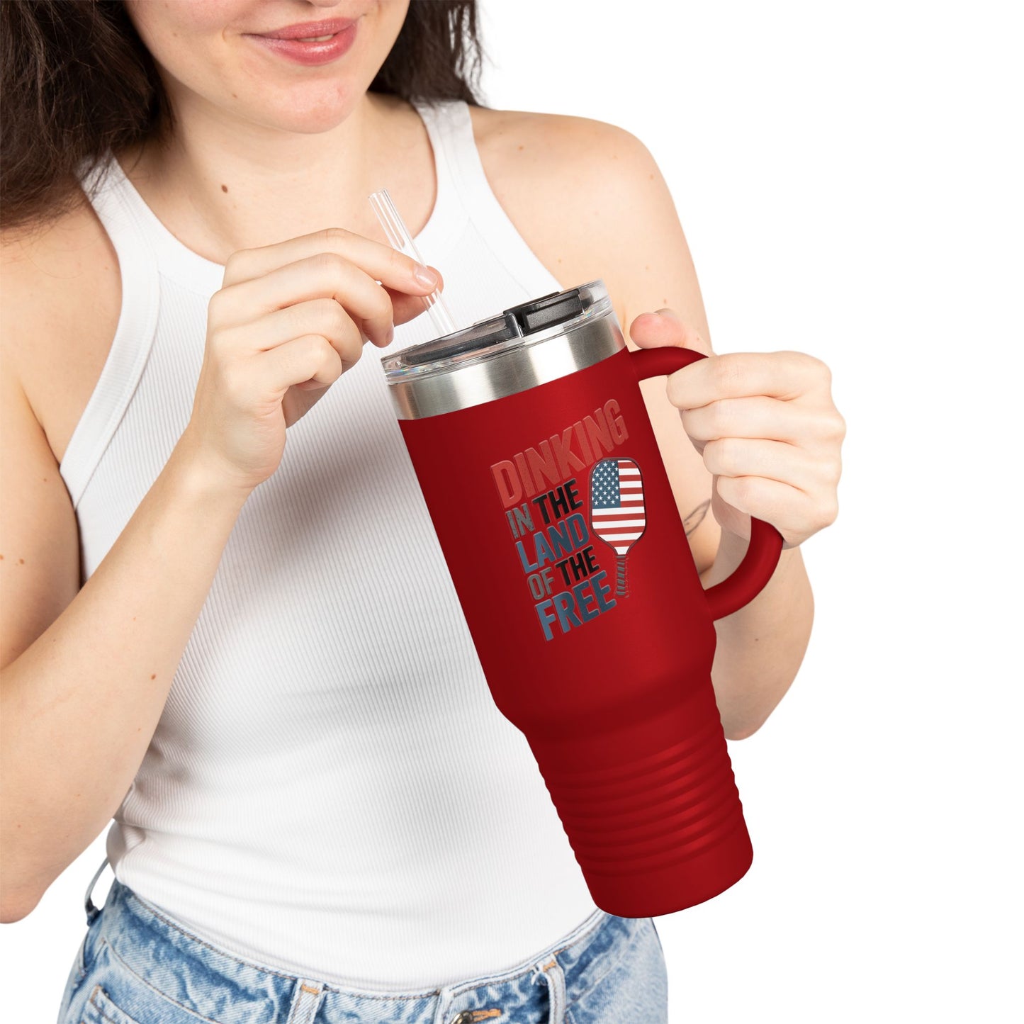 Dinking in the land of the free Insulated Travel Mug, 40oz