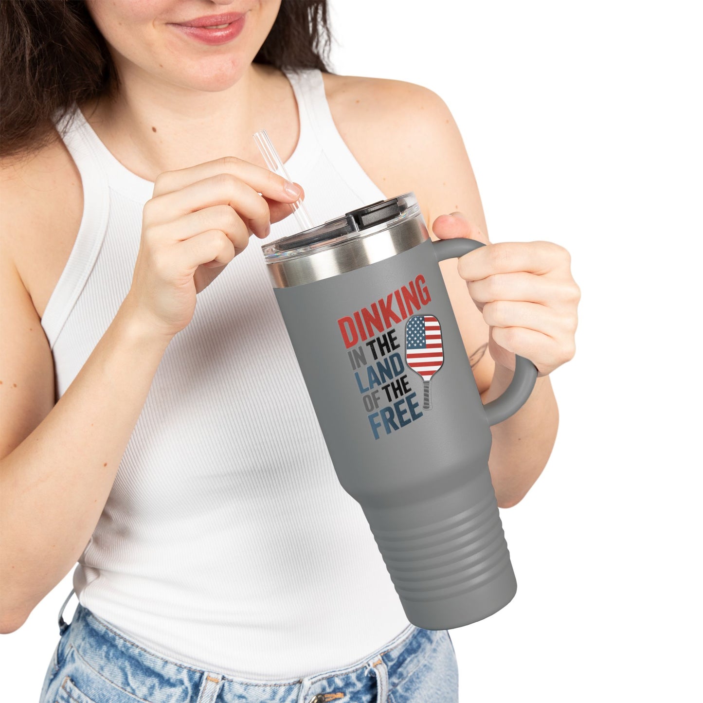 Dinking in the land of the free Insulated Travel Mug, 40oz