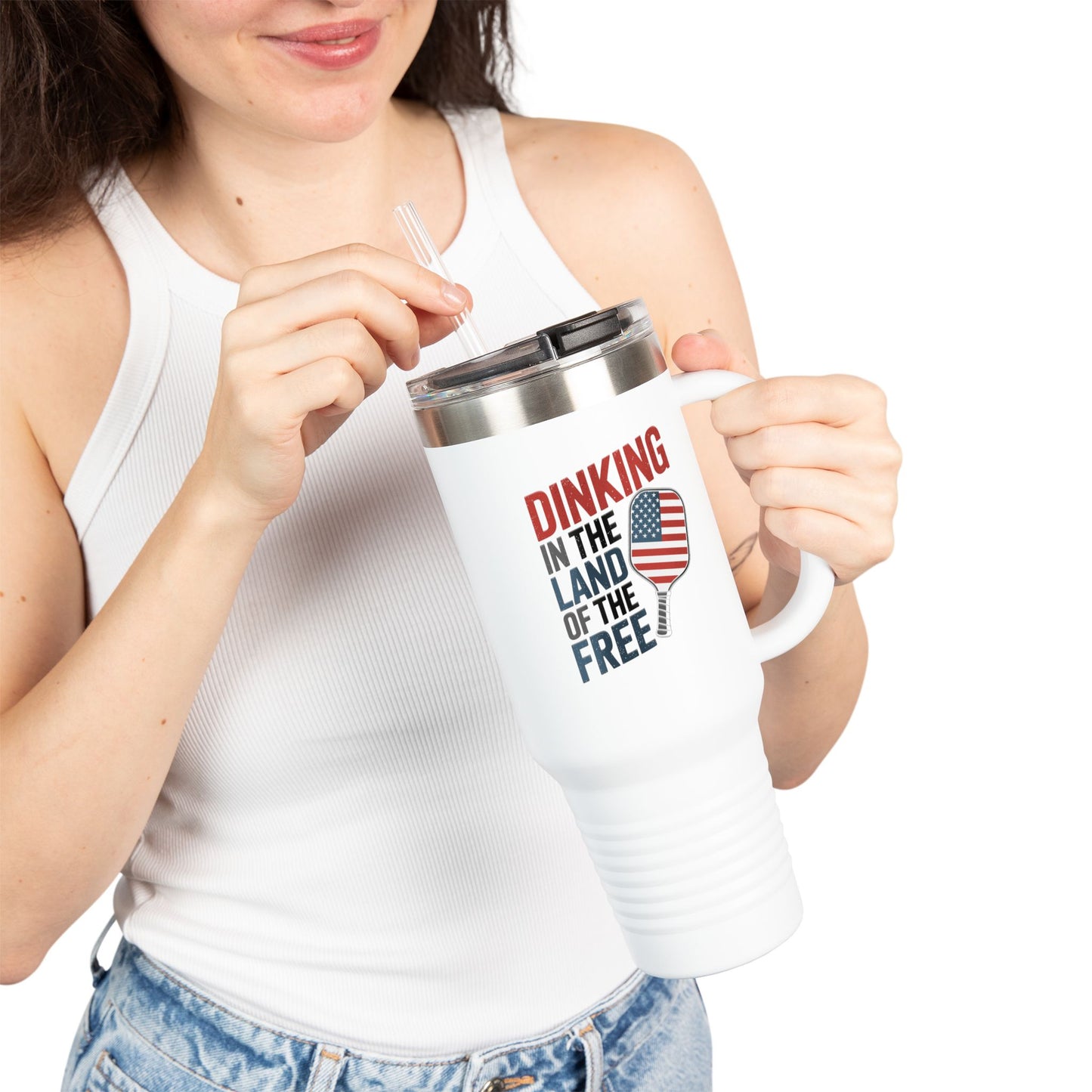 Dinking in the land of the free Insulated Travel Mug, 40oz